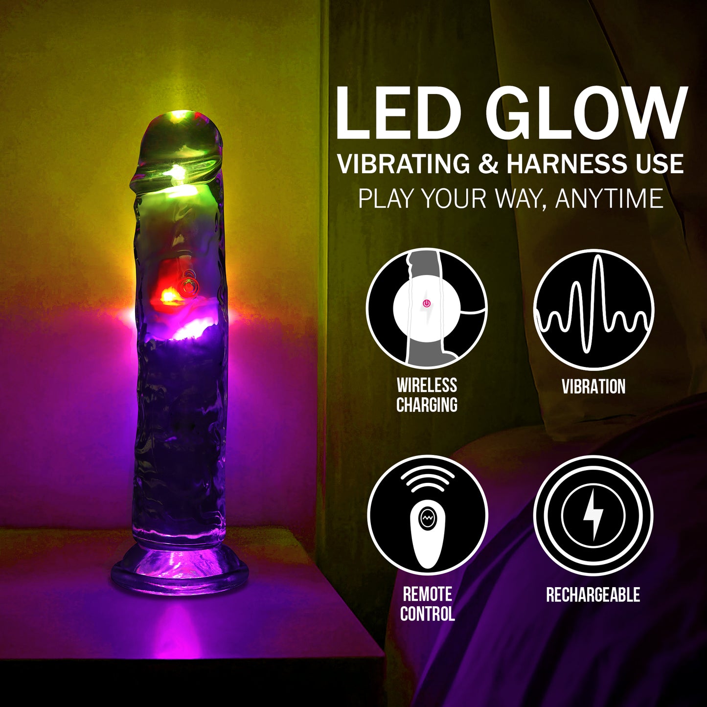 LED Vibrating Straight Cock - 8" / 20 cm - Transparent