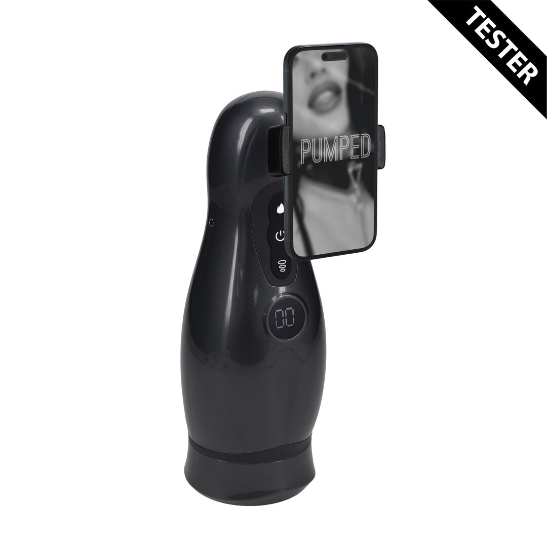 Virtuo - Suction and Vibration Masturbator Pump with Phone Attachment - Gun Metal