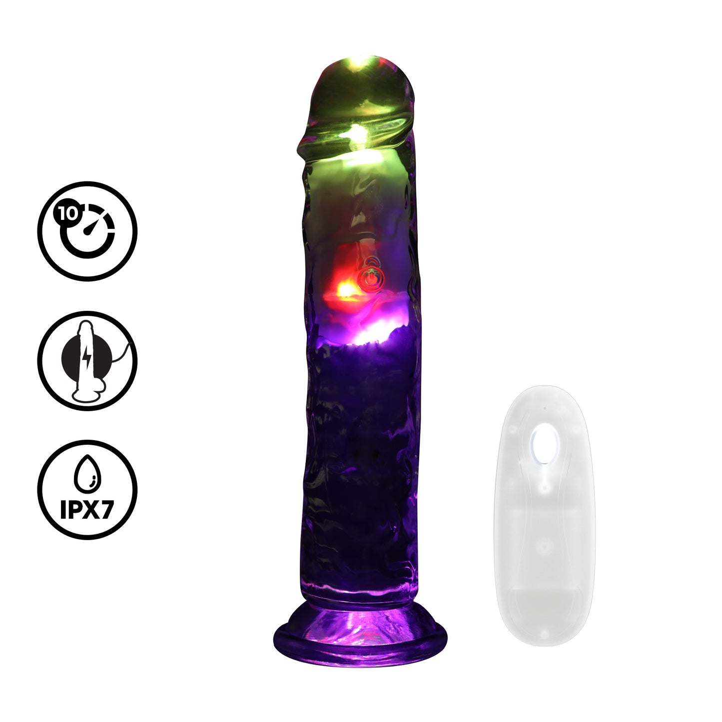 LED Vibrating Straight Cock - 8" / 20 cm - Transparent