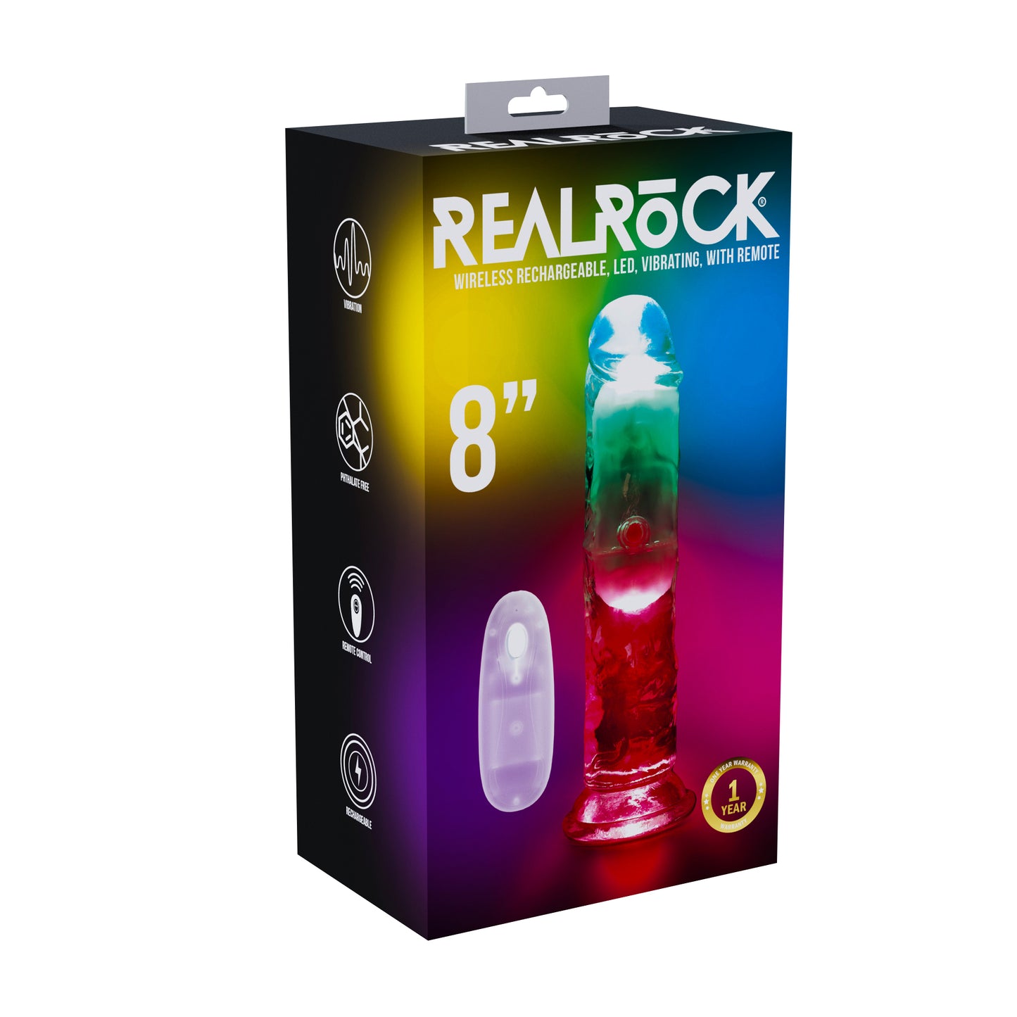 LED Vibrating Straight Cock - 8" / 20 cm - Transparent