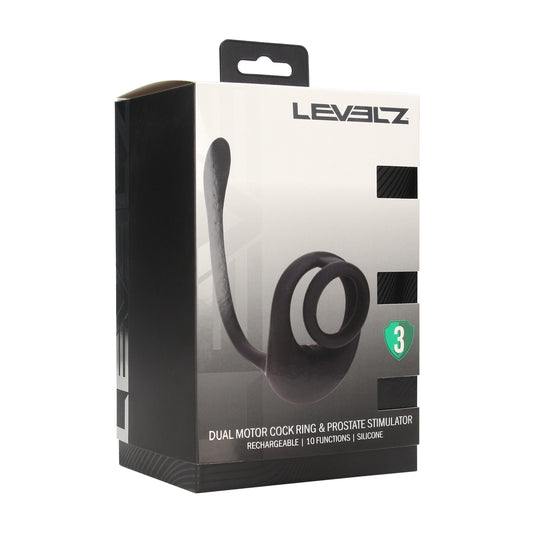 Dual Motor Silicone Cockring with Prostate Stimulator - Black