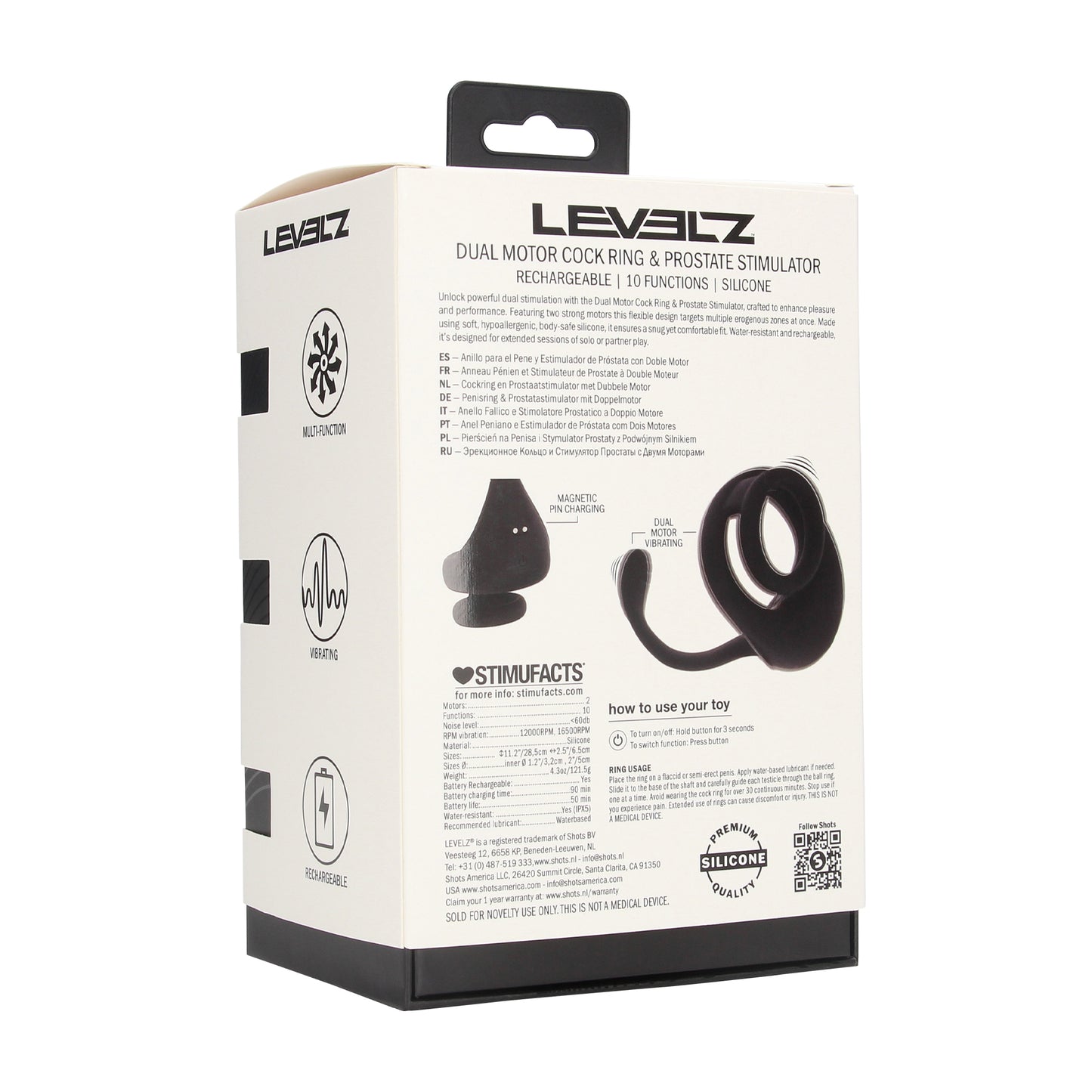Dual Motor Silicone Cockring with Prostate Stimulator - Black