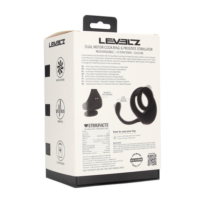 Dual Motor Silicone Cockring with Prostate Stimulator - Black