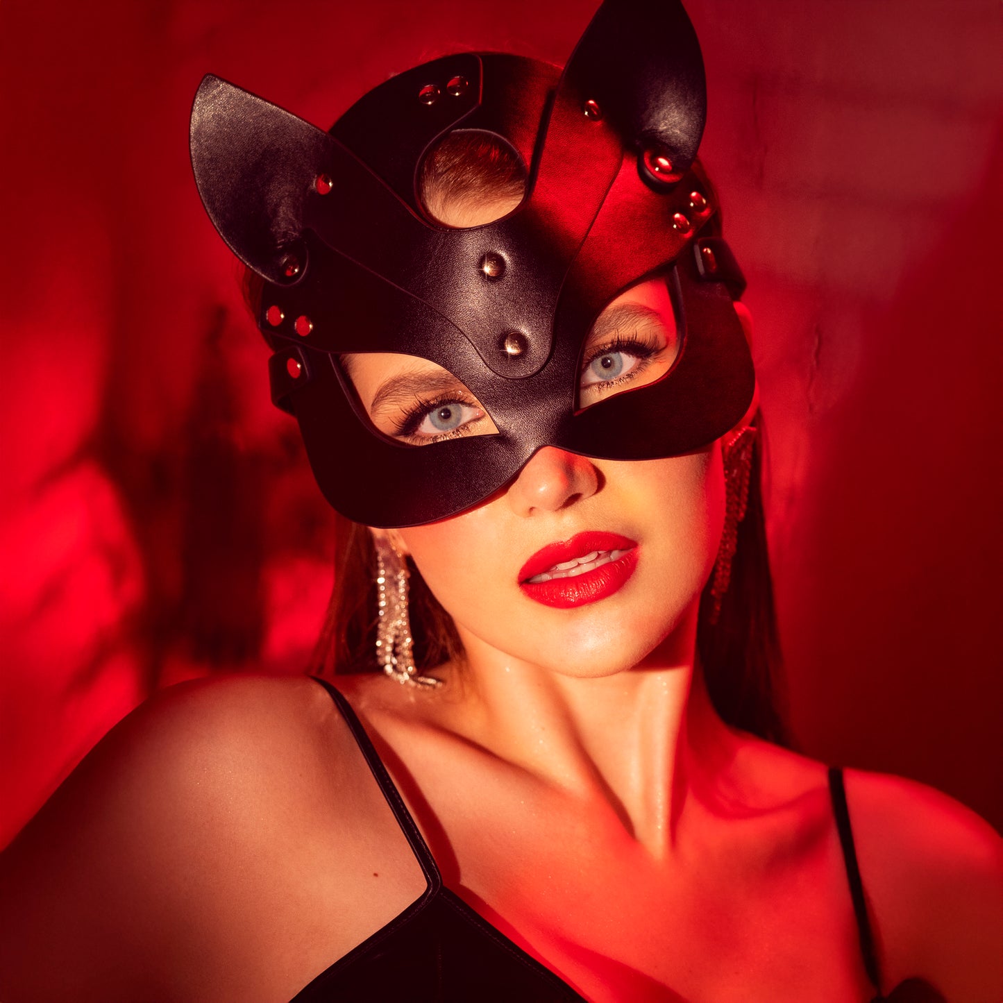 Faux Leather Eye Mask - One Size - Black